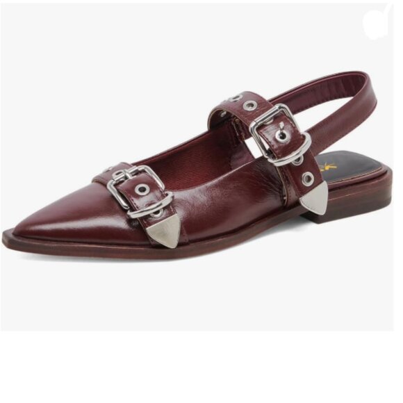 XYD Burgundy Slingback Heels with Silver Buckles - Picture 1 of 8